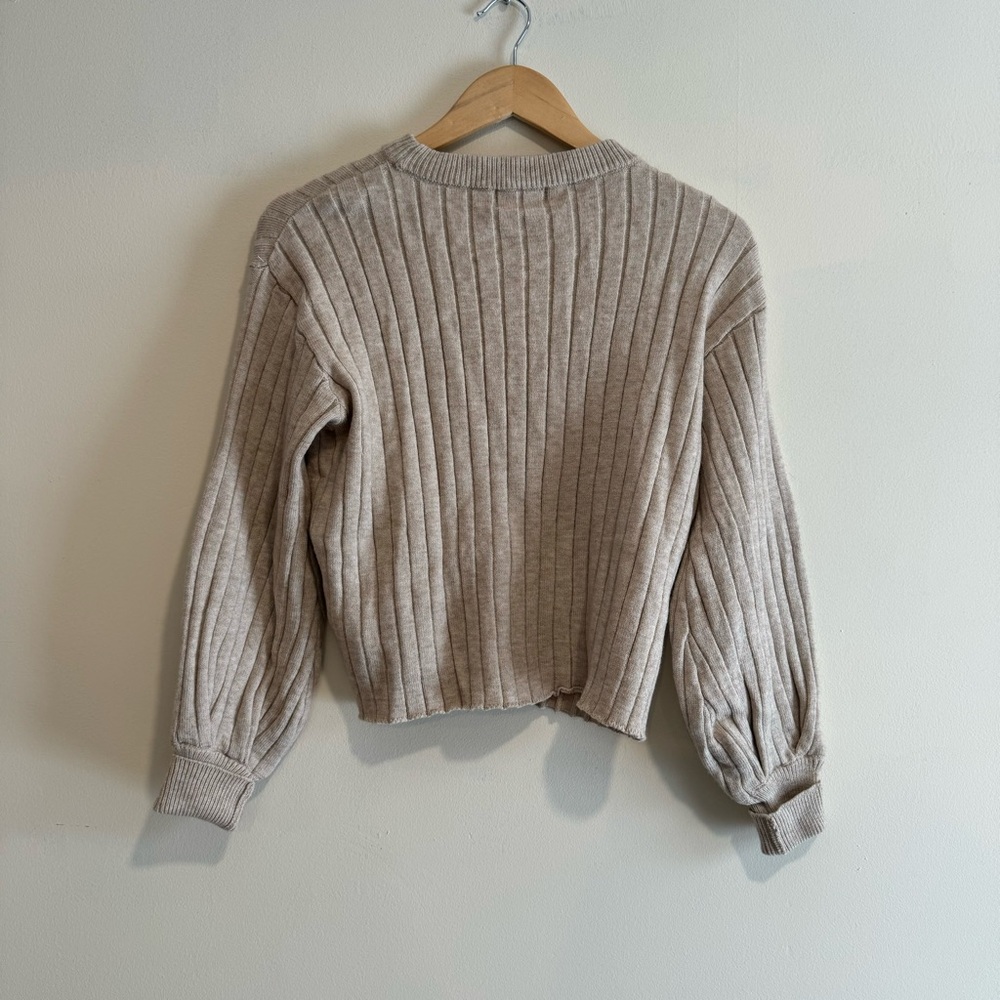 Poof Apparel Women's Cropped Ribbed Sweater Beige Size Medium